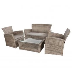 My Flair Salon de jardin Ayora (4 éléments) - Acier / Rotin - Marron