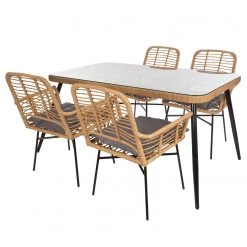 My Flair Ensemble de jardin Winton (5 éléments) - Acier / Rotin - Beige