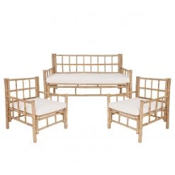 Butlers Table et chaises LOMBOK (3 éléments) - Partiellement en bambou massif / Tissu mélangé - Marron