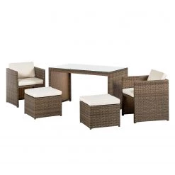 Merxx Ensemble de balcon Merano (11 éléments) - Tressage en matériau synthétique - Marron / CrÚme