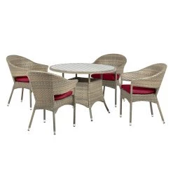 Ensemble de jardin Felice I (5 éléments) - Polyrotin anthracite / Polywood  gris clair / Rouge