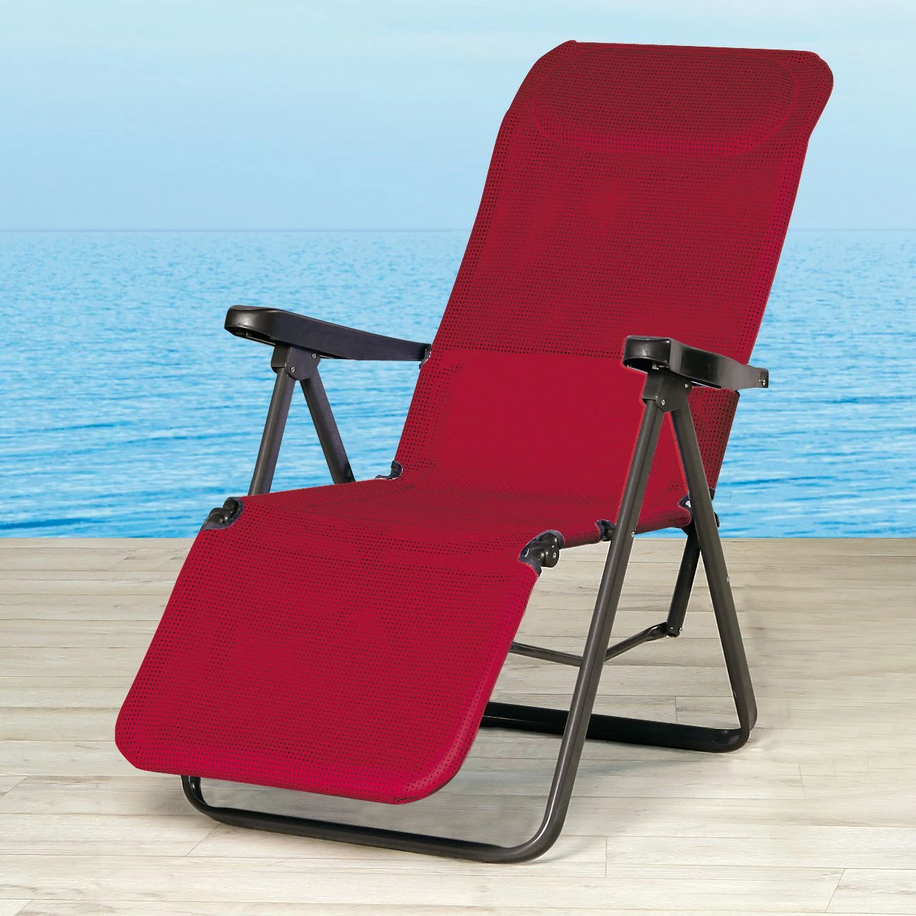 Best Freizeitmöbel Chaise longue Lugano - Tube en acier / Ergotex - Anthracite / Bordeaux – Image 2